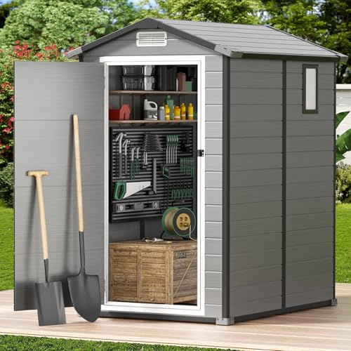 GVDV Kunststoff-Gerätehaus 128 x 173 x 195 cm mit Boden, Tür und Fenster | 12 mm Doppelwand, wasserdicht, UV-beständig, abschließbar, für Garten, Terrasse, Hof sowie Werkzeug und Fahrräder