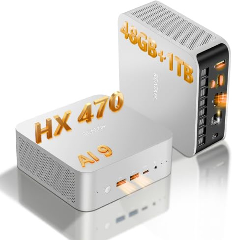 Reatan X8 Mini-PC, AMD Ryzen AI 9 HX 470 (12C/24T, fino a 5,2 GHz, 86 TOPS), 48GB DDR5, 1TB SSD, Radeon 890M, mini computer, Wi-Fi 7 /BT 5.4, OCuLink, Doppia USB4 / HDMI 2.1/DP 2.0, 2.5GbE