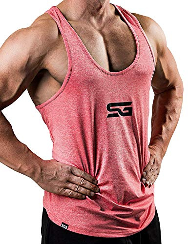Satire Gym® - Fitness stringtrosa linne herr/snabbtorkande & funktionella herrsportkläder – linne herr – bodybuilding stringers & träningslinne, Fläckig röd, XL
