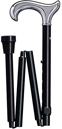 Designer Gehstock Gehhilfe Derby-Faltstock mit glanzverchromtem ergonomischem Griff
