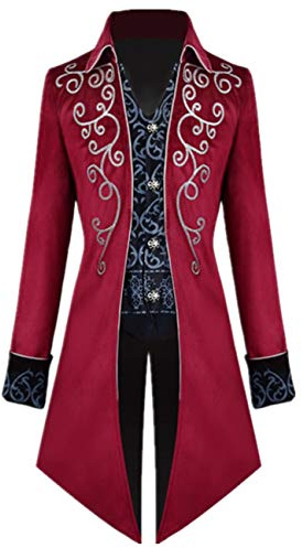 Crubelon herr steampunk vintage bakkappa jacka gotisk viktoriansk rock uniform halloween kostym, röd, stor