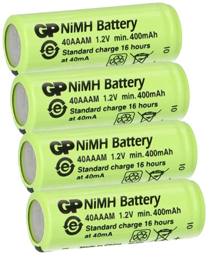 4er Sparset GP Akku 2/3 AAA 1,2V / 400mAh GP40AAAM Micro NiMH Akku Höhe 29,7mm wiederaufladbar (Achtung: Beachten Sie die verkürzte 2/3 Baugröße ohne erhabenen Pluspol, Keine normalen AAA Akkus)