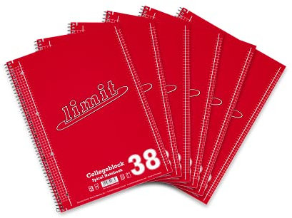 Limit Collegeblock A4, kariert, 80 Blatt, gelocht, rot, 6 Stück