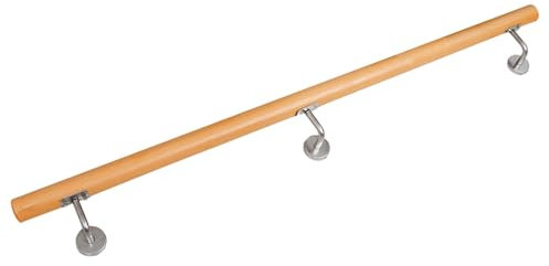 Barandilla Pasamanos Baranda Balustrada para Pared Escalera Madera de Haya 50-230 cm V2Aox, VA-hlaufbuche-Länge:180 cm