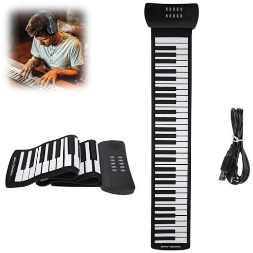 Roll Up Piano, 61 Tasti Pieghevole Pianoforte Portatile Ricaricabile Elettronico a Mano Roll Piano Flessibile Morbido Elettrico Digitale Roll Up Tastiera Pianoforte, per Principianti