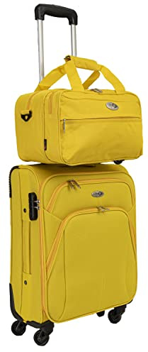 CABIN 5550 Set da 2 Valigie Trolley Leggero con Bagaglio a mano Borsone Piccolo Cabin Size – Trolley morbido con ruote girevoli 55x40x20 e Bagaglio a Mano 40x25x20