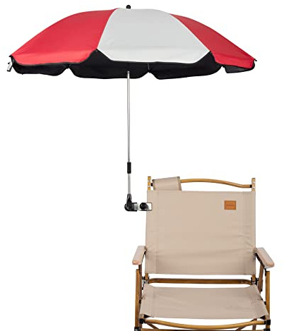 GRANDMEI Sombrilla para silla con abrazadera ajustable, con pinza para paraguas, fijación para sillas de terraza, sillas de playa, tumbonas, sillas de ruedas y carritos de golf (rojo)