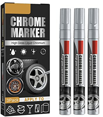ihreesy 3PCS Liquid Mirror Chrome Markers,Waterproof Mirror Chrome Metallic Markers DIY Paint Pens Marker Liquid Chromium Marking Kit for Wood Plastic Canvas,Silver
