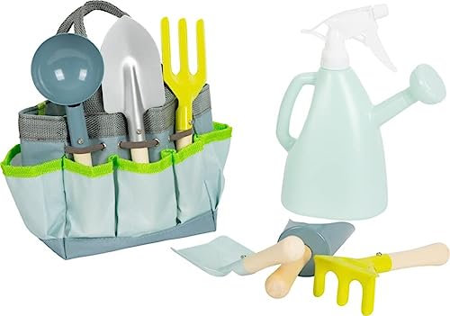 small foot Borsa per attrezzi da giardino in legno e metallo, giocattolo per il giardino per bambini, dai 3 anni, 12388