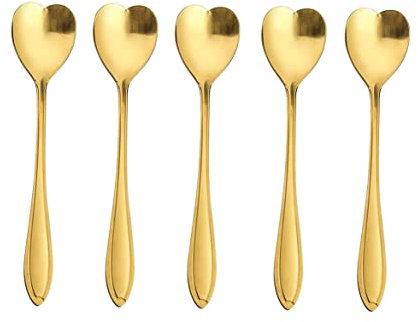 Lot de 10 cuillères en acier inoxydable doré en forme de cœur pour café, dessert, thé, sucre, crème glacée et gâteau 12,7 cm