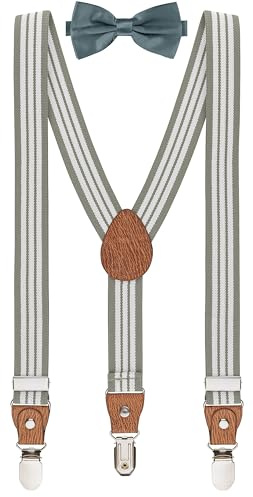 BomGuard Herren Hosenträger & Fliege Set – 2,5 cm – Grau gestreift
