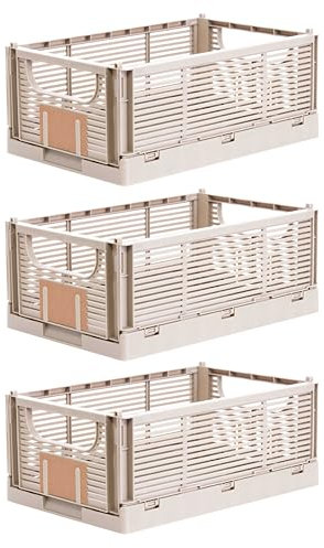 Brandsseller Boîte pliante XL Lot de 3 Panier à Provisions stable Corbeille de Transport empilable Caisse de Rangement - Naturel