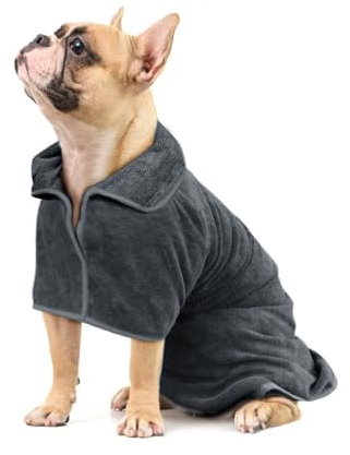 KHDULQ Hundebademantel,Bademantel Hundehandtuch Kleine Hunde Einstellbar Mikrofaser Hunde Bademantel Badetuch Hundehandtuch Extra Saugfähig Bademantel,für Kleine Hunde und Katzen (Grau) XS