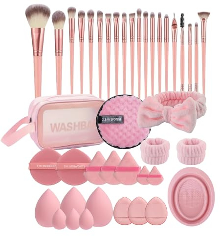 Makeup Brush Set, 42Pcs Makeup Tool Set Premium Synthetic Foundation Powder Concealers Eye Shadows Blush Makeup Brushes Kit with Makeup Sponge, Powder Puffs for Beginner & Professional