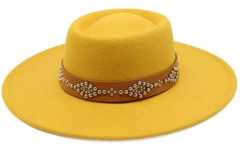 Unisex Fedora-Hüte für breite Krempe Filzhut Panama Kirchenhut Sombreros, gelb, 6 7/8-7 1/8
