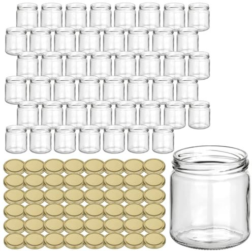 gouveo Juego de 48 tarros de mermelada 500 g Miel con tapa de rosca dorado - Tarros de conservación con tapón de rosca TO82 - Tarros de conserva vacíos, tarros de rosca (HGTO500G)