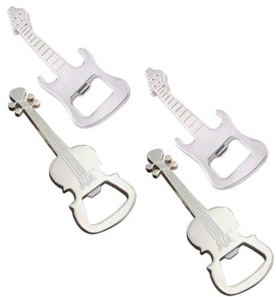 Amosfun Violin Guitar Keychain Bottle Openers Zinc Alloy Portable Manual Beer Openers 4pcs Set for Home Bar Outdoor