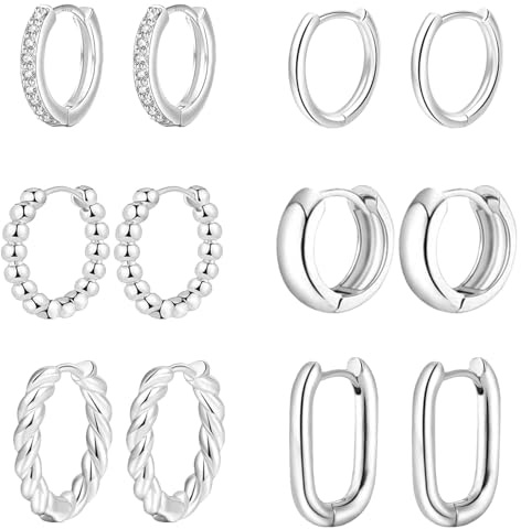jagosen 6 Paar Ohrringe Silber 925 Creolen Set Für Mädchen Damen Hypoallergen Creolen Silber 925 Klein Multipack Mittelgroß Groß Statement Ohrringe Schmuck Set Für Mehrere Ohrlöcher
