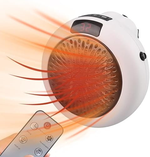 Mini Heizlüfter Steckdose, 900W Steckdosen Heizung, Heizlüfter Steckdose mit Fernbedienung, Portable PTC Keramik Steckdosenheizung Bad, Steckdosen Heizlüfter Wandmontage für Badezimmer