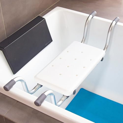 NEWFUN Sedile per Vasca da Bagno,Sedia per Vasca da Bagno per Anziani, Sedile Sospeso in Alluminio Seduta Vasca,Allungabile,con 3 Larghezze Regolabili,per Vasca da Bagno,Portata 136 kg,Bianco