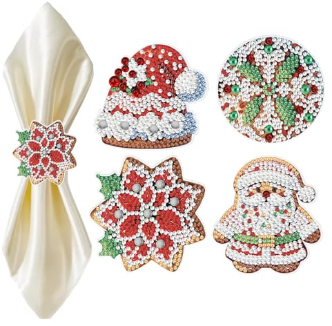 ARTopet 4Pcs DIY Diamond Napkin Ring PET Diamond Art Painting Napkin Holder Buckles for Table Settings Wedding Christmas Party Dinner Table
