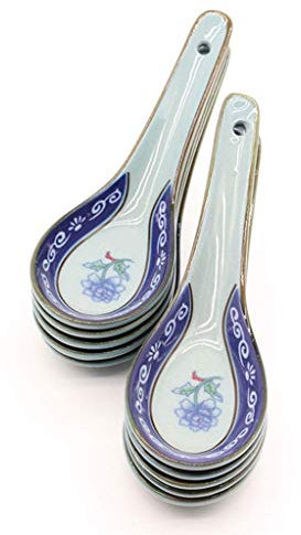 Aioneer Cuchara Sopera Juego De Cucharas De Cerámica Cuchara Sopera De Porcelana Azul Y Blanca Cuchara De Arroz Vajilla 10 Piezas Cucharas De Cena De 4,9 Pulgadas De Largo