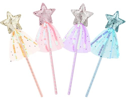 DRESHOW Glitter Star Wands Fairy Wands for Kids Fairy Magic Dress-up Star Wand Fairy Stick for Birthday Wedding Party Accessories