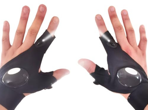 TUKYWAN LED Flashlight Gloves,Stocking Stuffers Gifts for Men Dad Him, Cool Gadgets Hands-Free Lights Tools Waterproof Lighted Gloves for Camping Fishing Repairing
