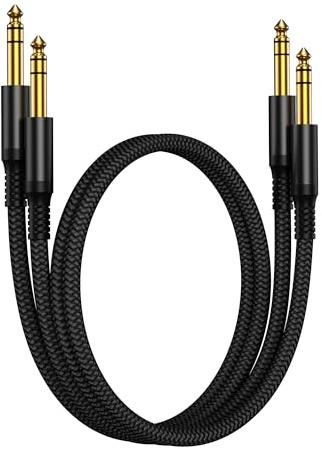 RUXELY Cavo Audio Jack 6.3 mm 1M 2-Pezzi,Cavi Filo Doppio 6.35mm Maschio | Cable Guitar TRS Bilanciato 1/4 Pollici per Strumenti,Chitarra Elettrica,Basso,Tastiera Musicali,Amplificatore,Casse,Amp