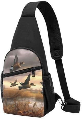 Schultertasche mit Jagd-Motiv fliegende Wildenten, leicht, Crossbody-Rucksack, verstellbare Schultertasche, Brusttasche, für Herren, Damen, Kinder, Schwarz , Einheitsgröße, Wanderrucksack