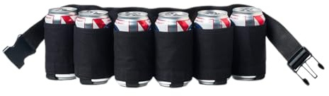 Daryunk 1Pcs Portable 6-can Beer Belt Holder, Adjustable Drink Bag, Suitable for Camping, Hiking, Outdoor Oarties, Black