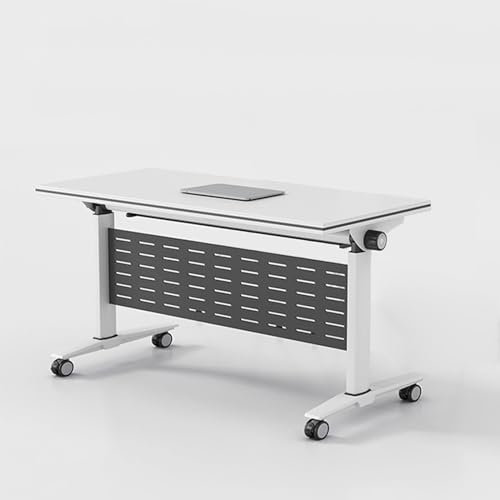 Verstellbarer Mehrzweck-Klapptisch, moderner weißer Konferenztisch mit abgerundeten Ecken, stabilen Metallbeinen und leisen Rädern, tragbarer und klappbarer Besprechungstisch für Büro und Sc