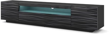 Homlando TV-Schrank Hängend oder Stehen,Universal Fernsehschrank, Lowboard hängend oder stehend, Kabelöffnung, Aura 200x37x42 cm Schwarz Sahara mit Blauer LED-Beleuchtung