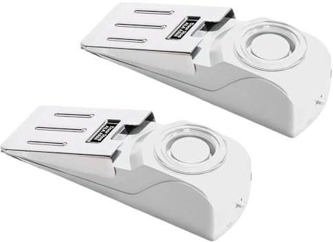 Mengshen Lot de 2 butées de porte d'alarme 120 dB avec lumière clignotante - Alimenté par piles rechargeables - Base en caoutchouc robuste - Dispositif de sécurité personnel pour les voyages