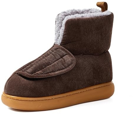 Scarpe invernali calde per diabetici per artrite con design superiore a gancio e anello, fodera in pelo, stivaletti alla caviglia, vestibilità larga, pantofole per edema, Marrone, 43/44 EU