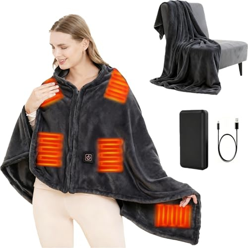 Coperta elettrica USB con batteria da 10000 mAh, 150 x 80 cm, senza fili, 3 livelli di temperatura, flanella singola, Electric Blanket Shawl, coperta termica per ufficio, pausa pranzo, viaggi