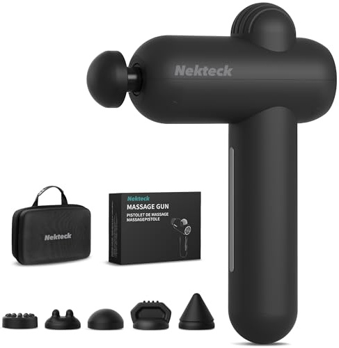 Nekteck Mini Massage Gun Deep Tissue, Portable Percussion Muscle Massager Gun with 5 Massage Heads, Powerful Small Massage Gun with Carry Case for Home Office Workout