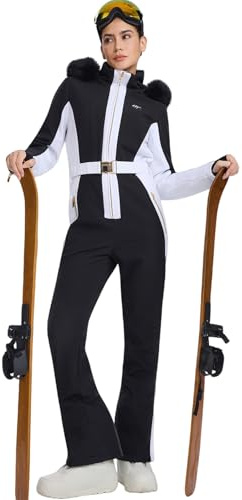 YEEFINE Women's One Piece Ski Suit Waterproof Snowsuits Snowboard Suits Slim Snow Jacket Insulated Outfits Jumpsuits Winter Sports(Black,Small)