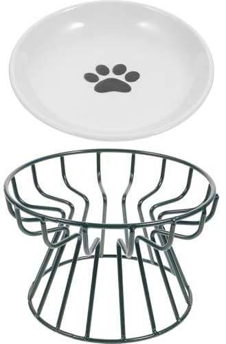 jojofuny Gamelle pour Chat Surélevée en Céramique Verte avec Support Stable et Facile à Nettoyer Repas Confortable et Hygiénique