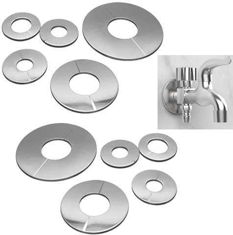 JOYOLA 10 Stück Wasserhahn Rosette, 22mm/26mm/34mm/42mm/51mm Edelstahl Selbstklebende Geteilte Rohrabdeckung, Ventillochabdeckungen Abdeckrosetten für Wasserhähne Rohre Duschwanne