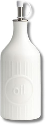 LEONARDO LUXURY HOME DESIGN Oliera Porcellana Bianca 500 ml Bottiglia Olio con Beccuccio Antigoccia Acciaio Inox Elegante Igienica Facile Pulizia Idea Regalo