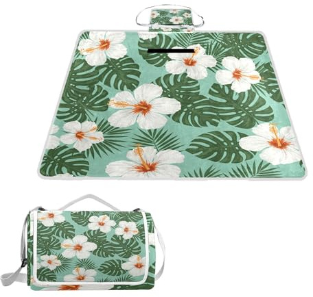 ALAZA Rechteckige, wasserdichte Picknickdecke, tropische Pflanzen, Blumen, tragbar, faltbar, für den Innenbereich, für Reisen, Wandern, Camping, Park, 150 cm x 145 cm