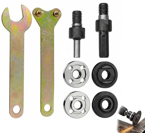 8 accessori per smerigliatrice angolare da 6 mm/10 mm, per smerigliatrice angolare, asta di collegamento e adattatore flangia, adattatore mandrino con chiave, strumenti universali per levigatura