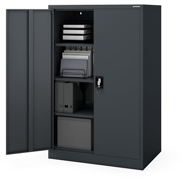Jan Nowak Aktenschrank Büroschrank Metall, abschließbar, 140 x 60 x 90 cm | Dokumentenschrank, Ordnerschrank und Metallschrank für 40 Ordner, 3 verstellbare Böden je 50 kg, 2 Schlüssel