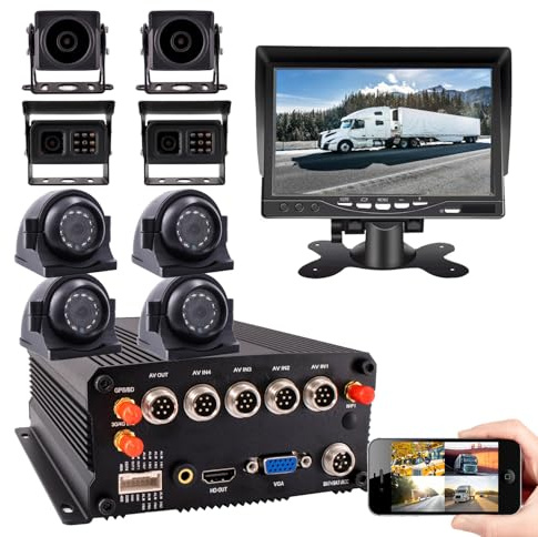 JOINLGO 8 Channel Mobile DVR Backup Camera System Remote Monitor on PC Phone GPS WiFi 4G 1080N AHD Vehicle Car DVR MDVR Video Recorder with 8 2.0MP Dome Side Rear View Car Cameras for Truck/RV/Bus