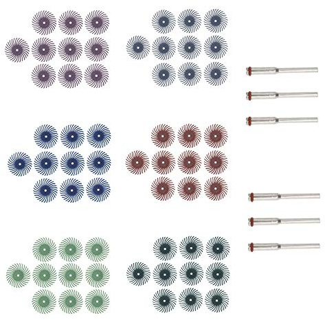 ENET Set de 60pcs Disque Brosses Radiales Poils de Roue à Disques 6 Grilles Kit Abrasive Outil Rotatif pour Polissage de Bijoux