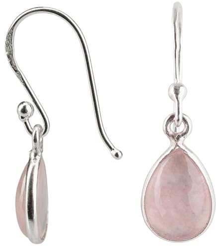 Züssi Rosenquarz Ohrringe Damen aus reinem 925 Sterling Silber - Echter Rosenquarz Edelstein Schmuck - Ohrringe hängend in Tropfenform