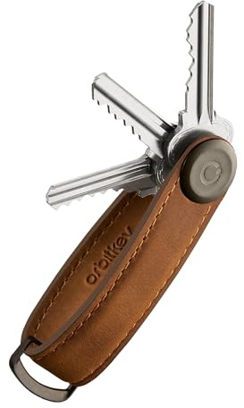 orbitkey Crazy Horse Leather Key Organiser - Hazelnut | Crazy Horse Leather | Holds 2–7 Keys | Quiet Pocket Carry | Stainless Steel Locking Mechanism