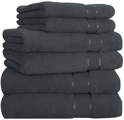 Mixibaby Handtuch 6er Set 2X Duschtuch 2X Handtuch 2X Gästetuch 100% Baumwolle Frottee, Farbe:Antrazit