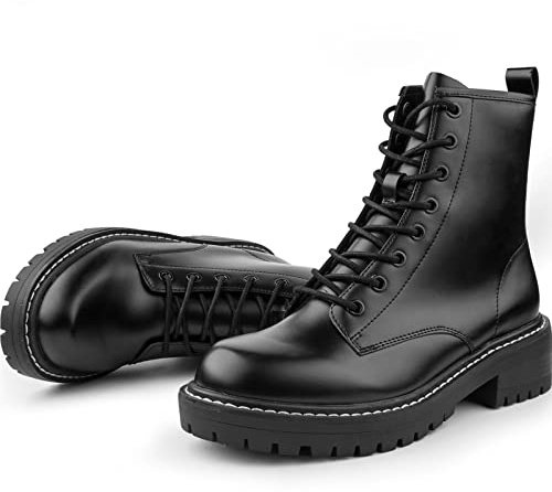 ICHIGO Women’s Fashion Ankle Booties Causal 8-Eye Side Zipper Lace-up Combat Boots(Black 7)